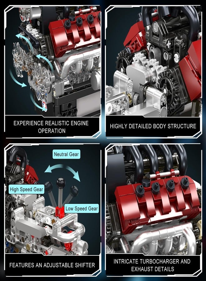 Mould King 10227 V8 Engine Model Kit, 787+Pcs Mini V8 Engine Kits That Runs, Build Your Own Car Model Engine with Gearshift & Motor, Building Blocks for Adults, DIY Construction Engineering Toy - Image 3
